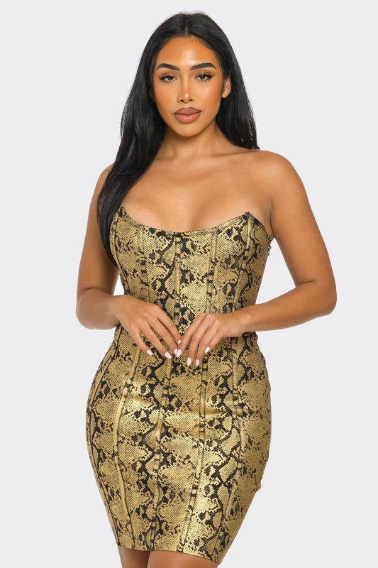 Athina Serpentine Glamour Bodycon Dress in Gold or Silver