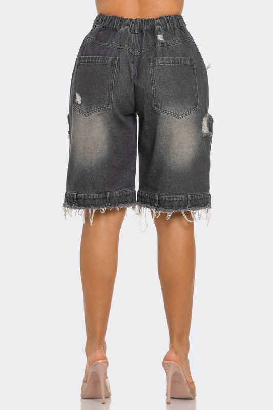 Athina Utility-Chic Frayed Denim Cargo Shorts