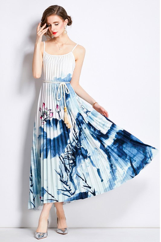 BY CLAUDE THIN STRAP PLEATED MAXI DRESS