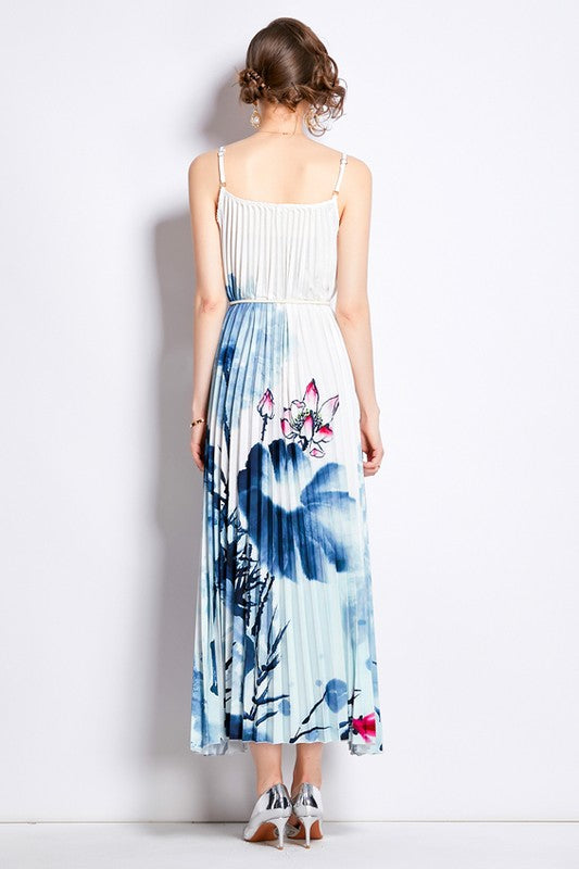 BY CLAUDE THIN STRAP PLEATED MAXI DRESS