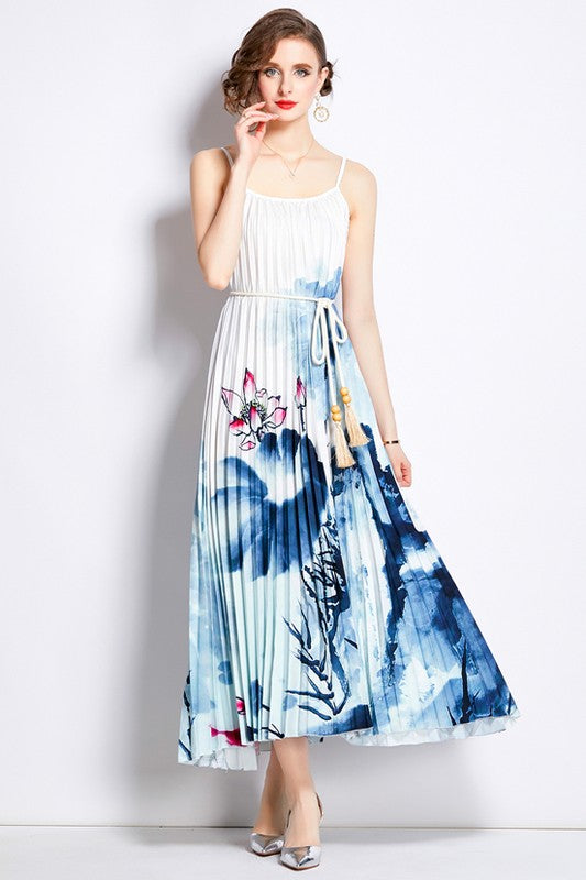 BY CLAUDE THIN STRAP PLEATED MAXI DRESS