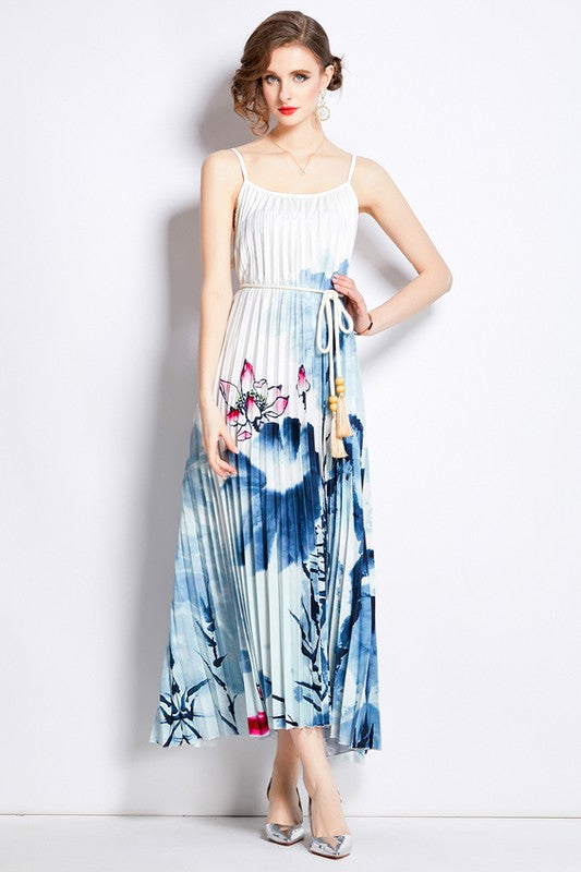 BY CLAUDE THIN STRAP PLEATED MAXI DRESS