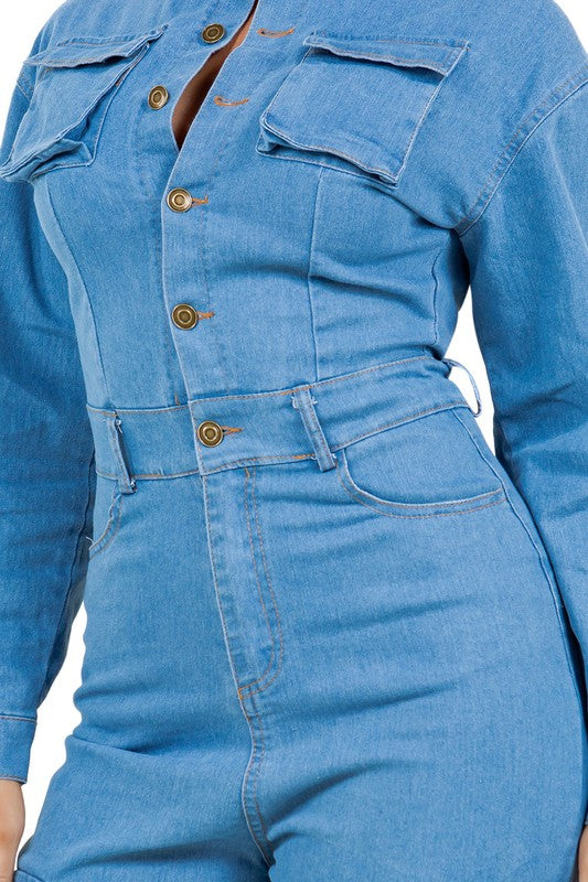 BY CLAUDE LONG SLEEVE DENIM JUMPSUIT