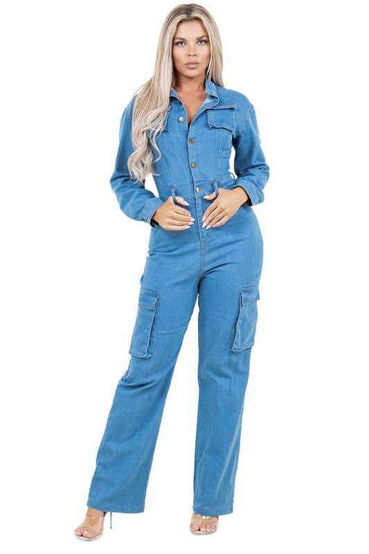 BY CLAUDE LONG SLEEVE DENIM JUMPSUIT