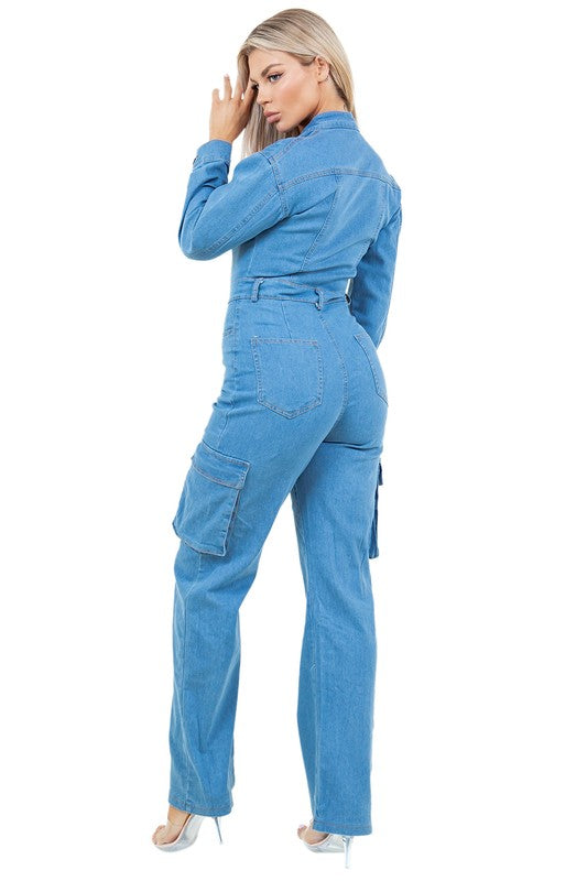 BY CLAUDE LONG SLEEVE DENIM JUMPSUIT