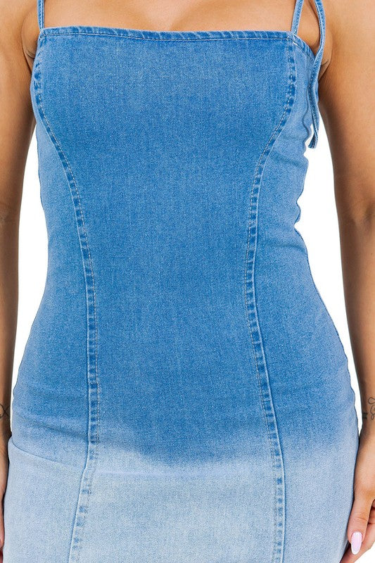 BY CLAUDE THIN STRAP DENIM MINI DRESS