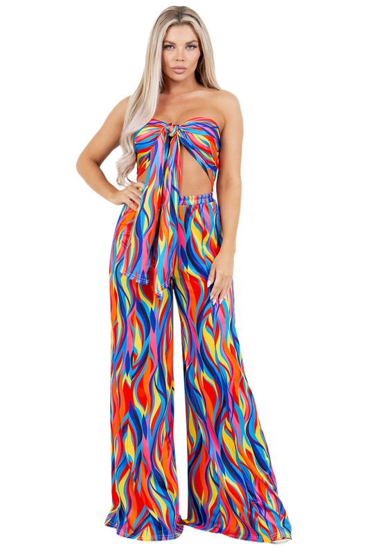 BY CLAUDE TWO PIECE STRAPLESS TOP AND WIDE LEG PANTS SET