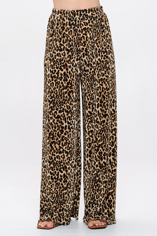 Renee C Leopard Plisse Straight Leg Pants