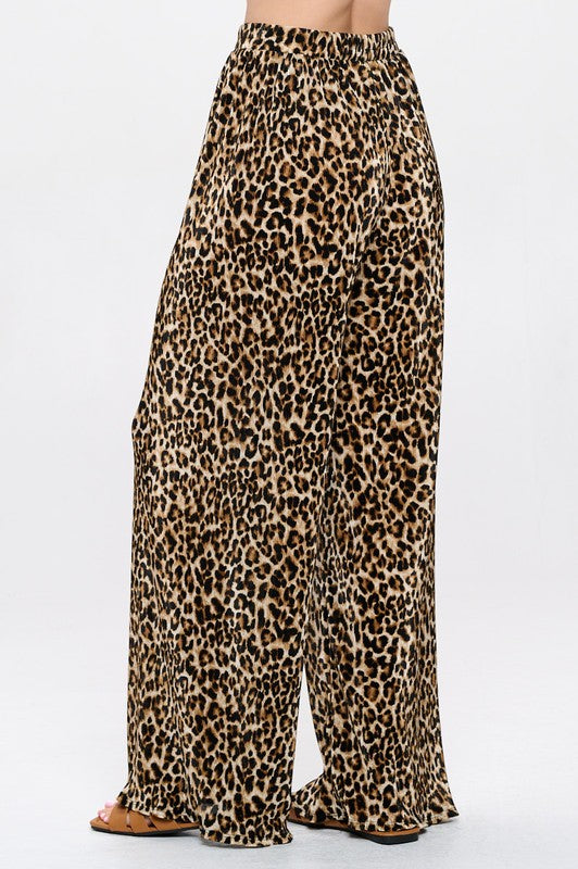 Renee C Leopard Plisse Straight Leg Pants