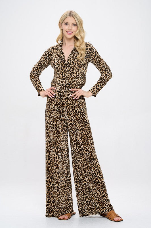 Renee C Leopard Plisse Straight Leg Pants