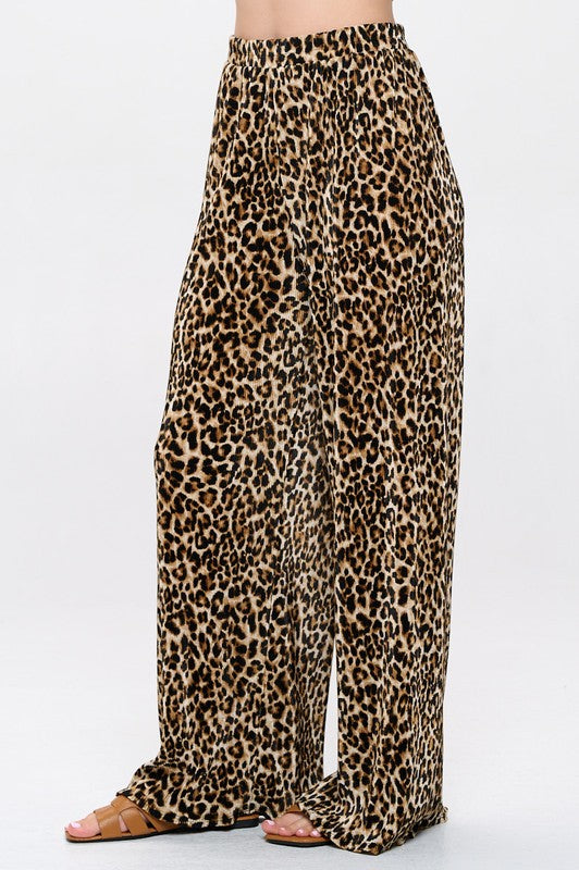 Renee C Leopard Plisse Straight Leg Pants