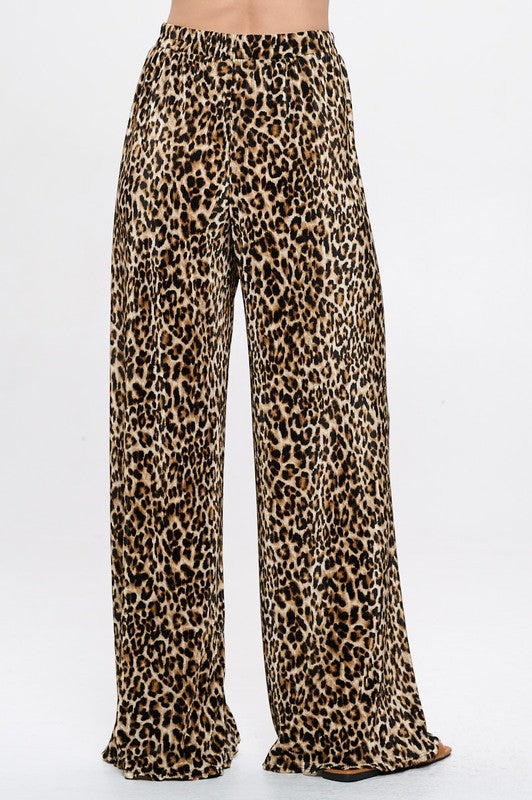 Renee C Leopard Plisse Straight Leg Pants