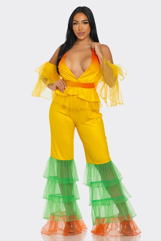 Athina Tropical Ruffle Fiesta Themed Jumpsuit Set