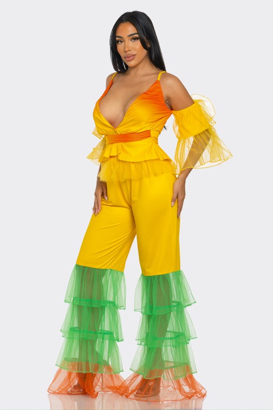 Athina Tropical Ruffle Fiesta Themed Jumpsuit Set