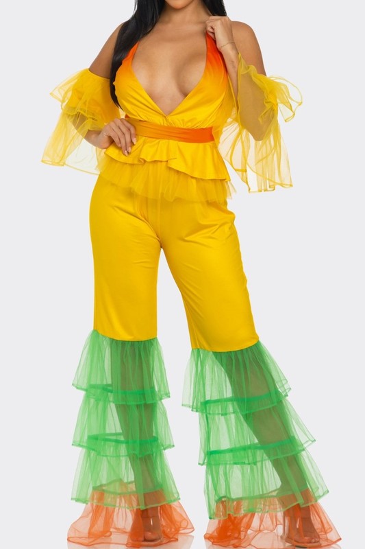 Athina Tropical Ruffle Fiesta Themed Jumpsuit Set