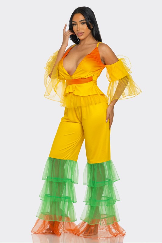 Athina Tropical Ruffle Fiesta Themed Jumpsuit Set