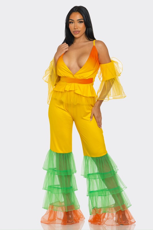 Athina Tropical Ruffle Fiesta Themed Jumpsuit Set