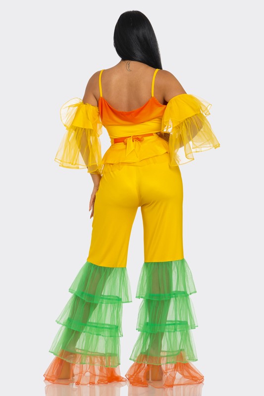 Athina Tropical Ruffle Fiesta Themed Jumpsuit Set