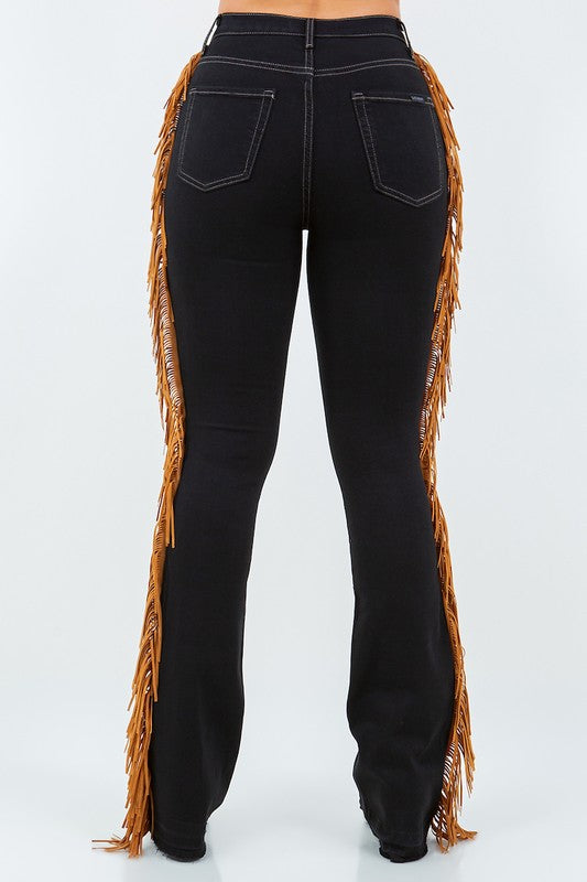 GJG Denim Fringe Boot Cut Jeans in Black