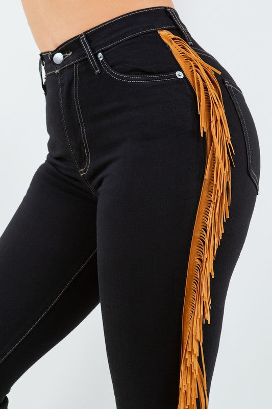 GJG Denim Fringe Boot Cut Jeans in Black