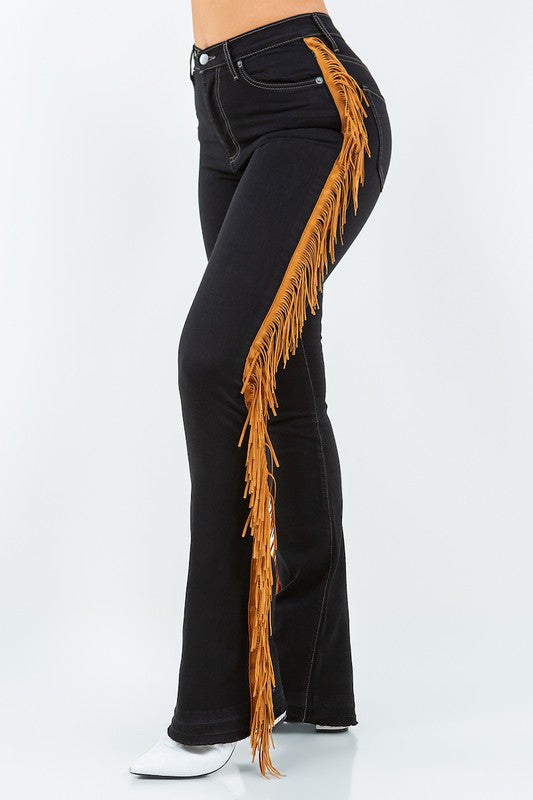 GJG Denim Fringe Boot Cut Jeans in Black