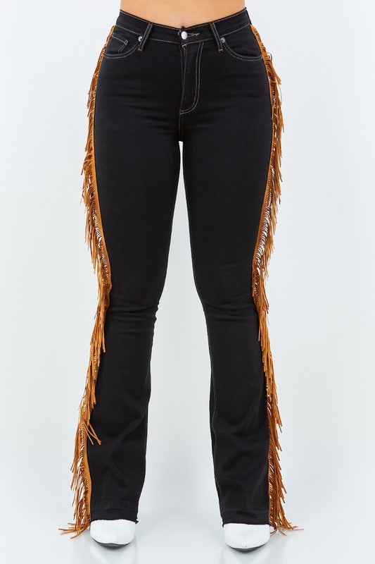 GJG Denim Fringe Boot Cut Jeans in Black