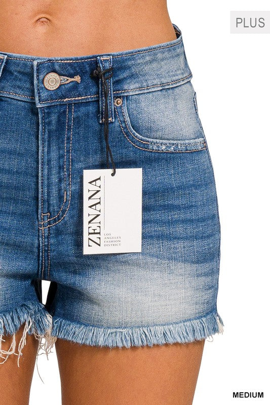 Zenana Plus Raw Hem Distressed Denim Shorts