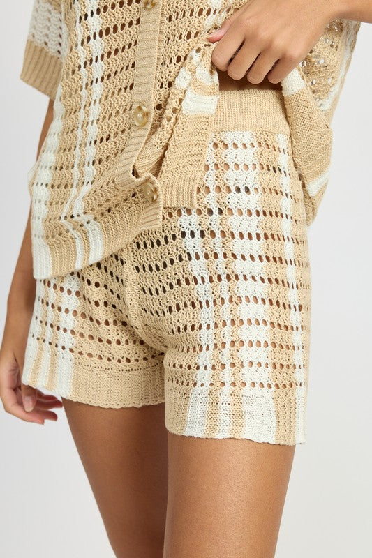 EMORY PARK STRIPED CROCHET SHORTS