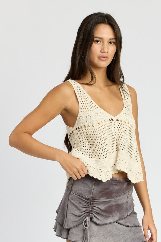 EMORY PARK CROCHET SWING CROP TANK TOP