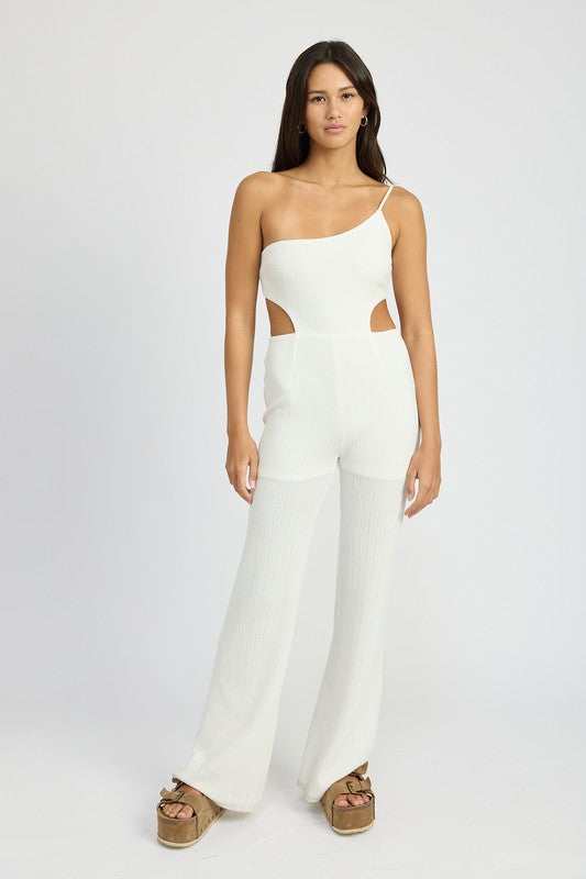 EMORY PARK ONE SHOULDER WAFFLE KNIT JUMPSUIT