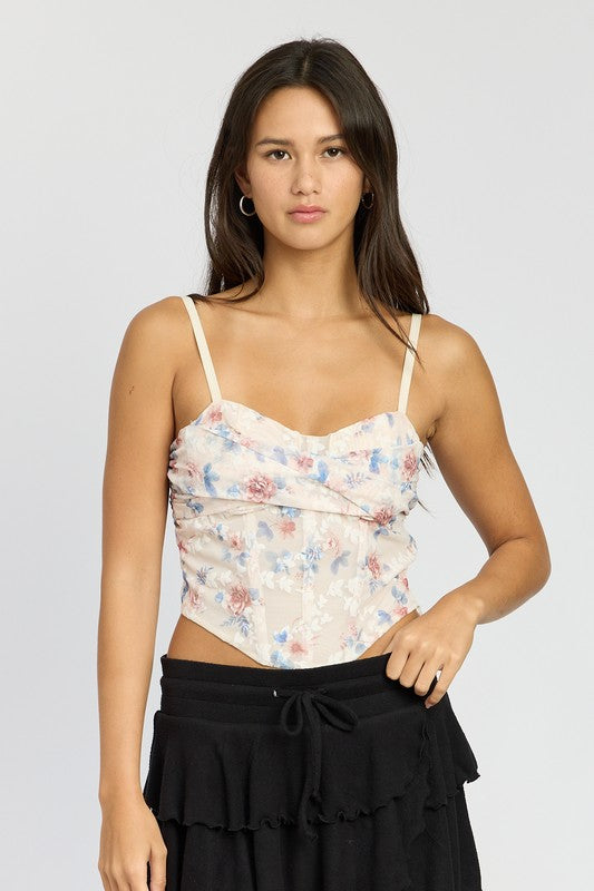 EMORY PARK FLORAL MESH CORSET TOP