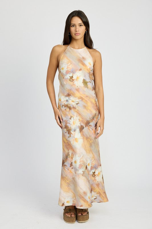 HALTER NECK FLORAL MAXI DRESS