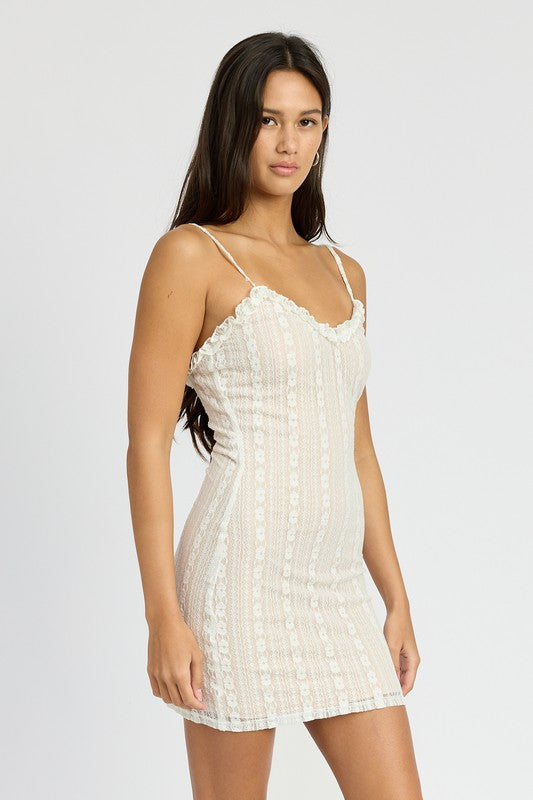 Emory Park Bodycon Ribbed Lace Cami Mini Dress in Black and White