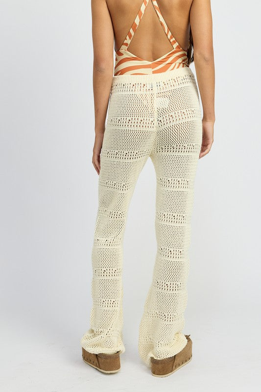 EMORY PARK OPEN KNIT CROCHET PANTS WITH DRAWSTRINGS