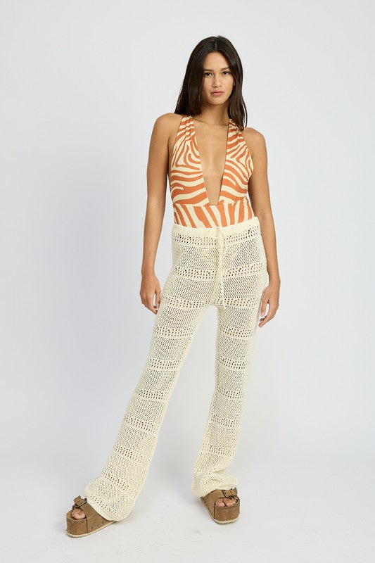 EMORY PARK OPEN KNIT CROCHET PANTS WITH DRAWSTRINGS