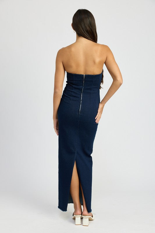 EMORY PARK BODYCON TUBE DENIM MAXI DRESS