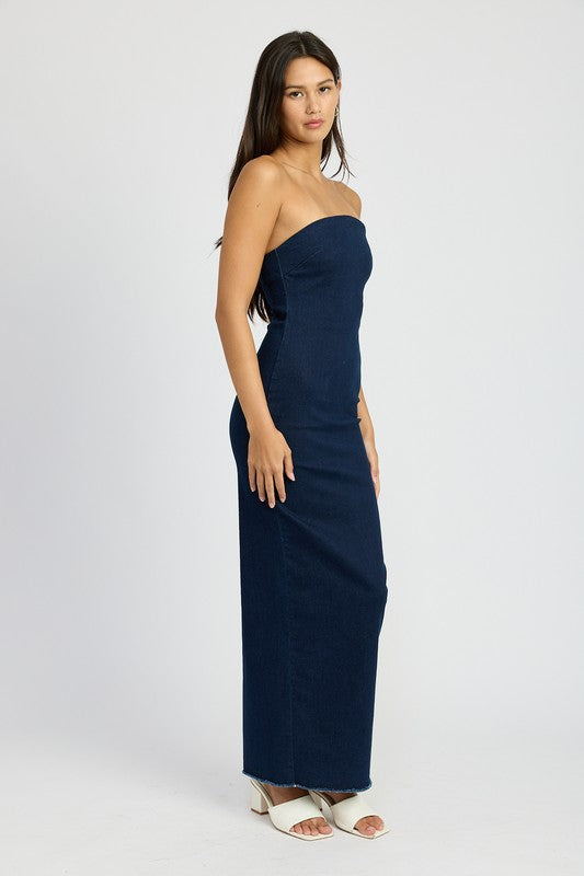 EMORY PARK BODYCON TUBE DENIM MAXI DRESS