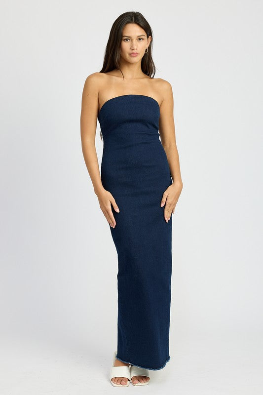 EMORY PARK BODYCON TUBE DENIM MAXI DRESS