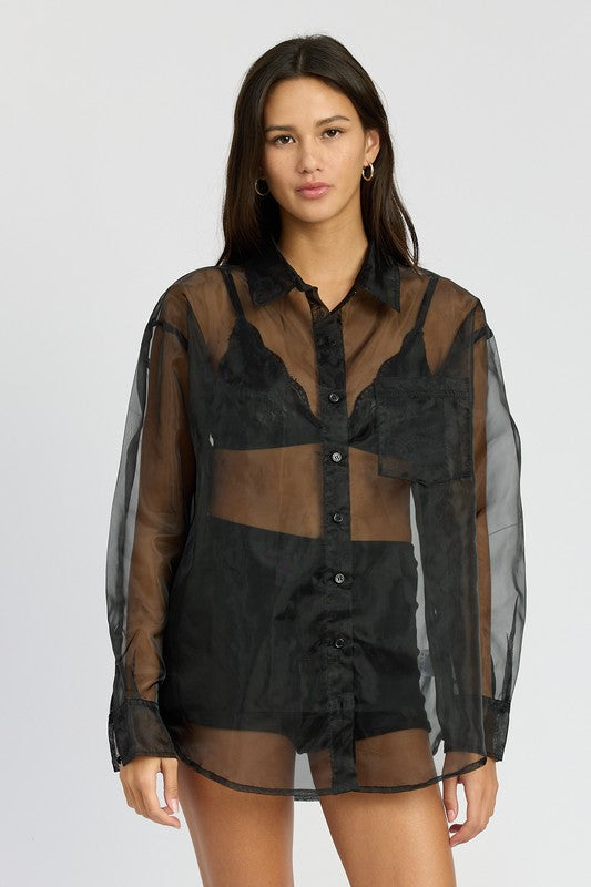 EMORY PARK OVERSIZED LONG SLEEEVE ORGANZA SHIRT