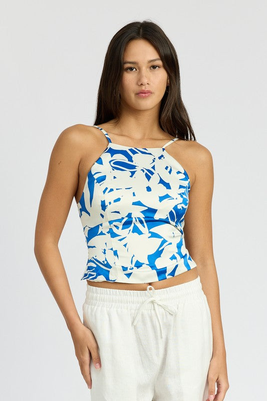 EMORY PARK LACE UP BACK HALTER NECK TOP