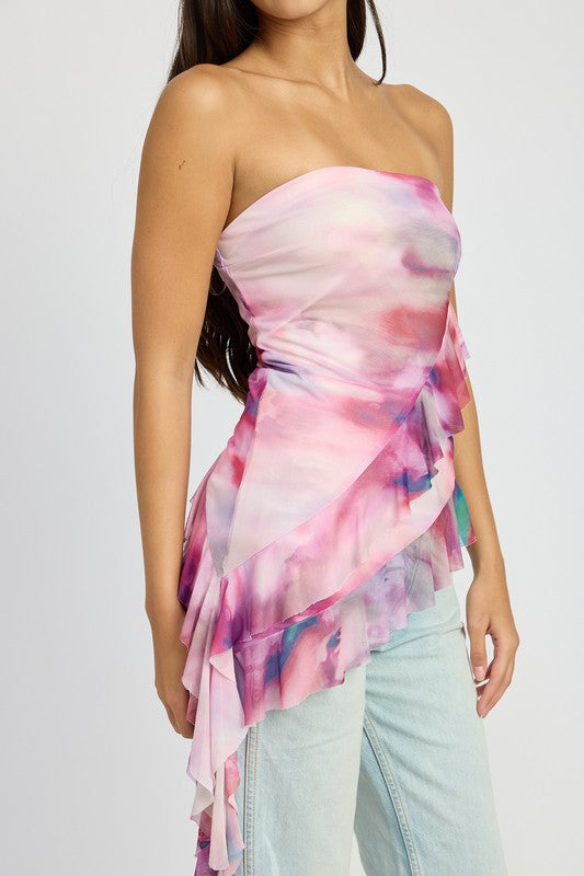 EMORY PARK ASYMMETRICAL RUFFLE HEM TUBE TOP