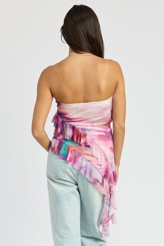 EMORY PARK ASYMMETRICAL RUFFLE HEM TUBE TOP