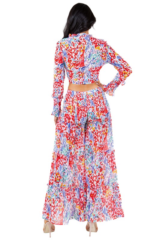 BY CLAUDE LONG SLEEVE CROP TOP AND WIDE LEG PANTS SET