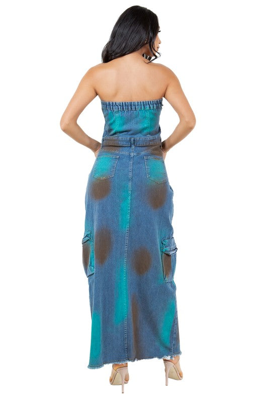 BY CLAUDE STRAPLESS DENIM MAXI DRESS