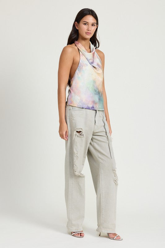 EMORY PARK TIE DYE COWL NECK HALTER TOP