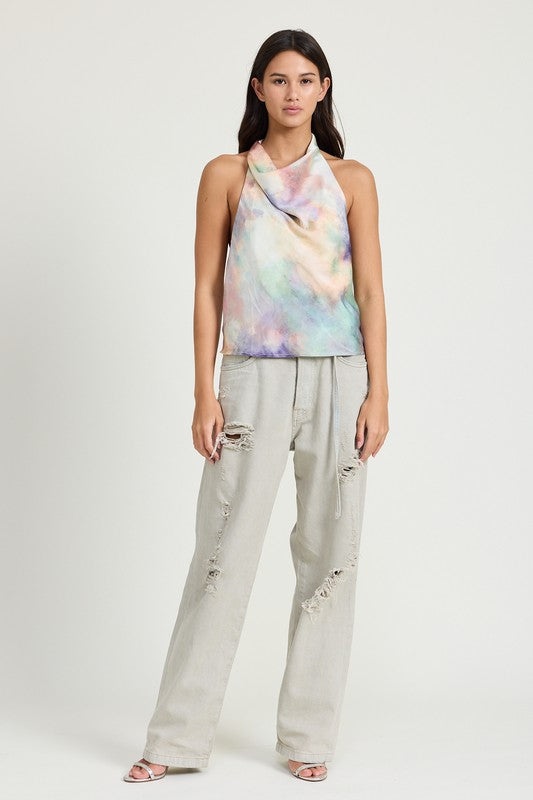 EMORY PARK TIE DYE COWL NECK HALTER TOP