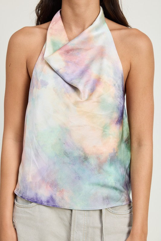 EMORY PARK TIE DYE COWL NECK HALTER TOP