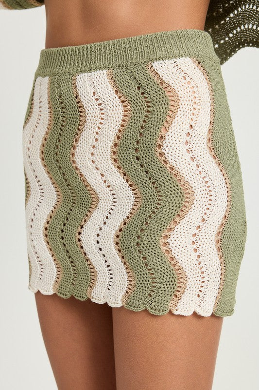 EMORY PARK COLOR BLOCK CROCHET FITTED MINI SKIRT