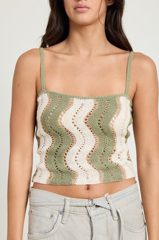 EMORY PARK TWO TONE CROCHET CROP CAMI TOP