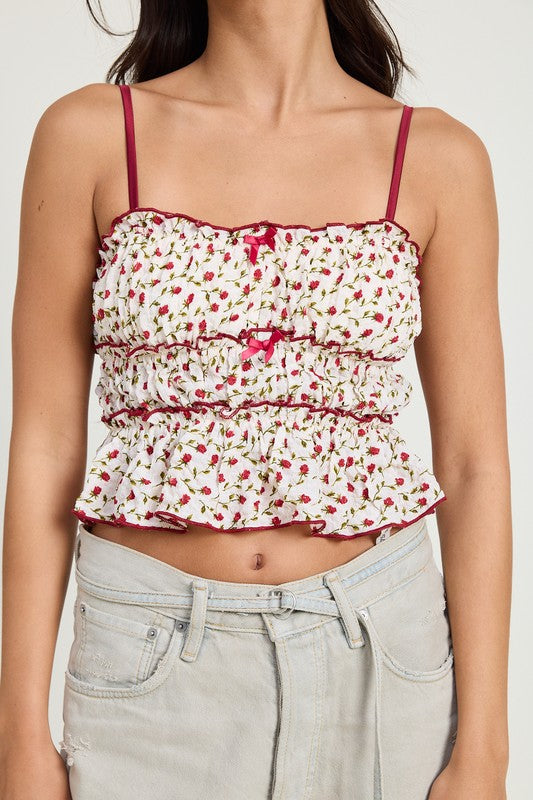 EMORY PARK TIERED RUFFLE CROP CAMI TOP